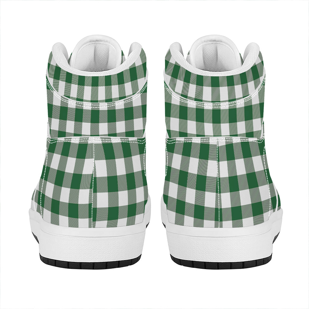 Green And White Buffalo Check Print High Top Leather Sneakers