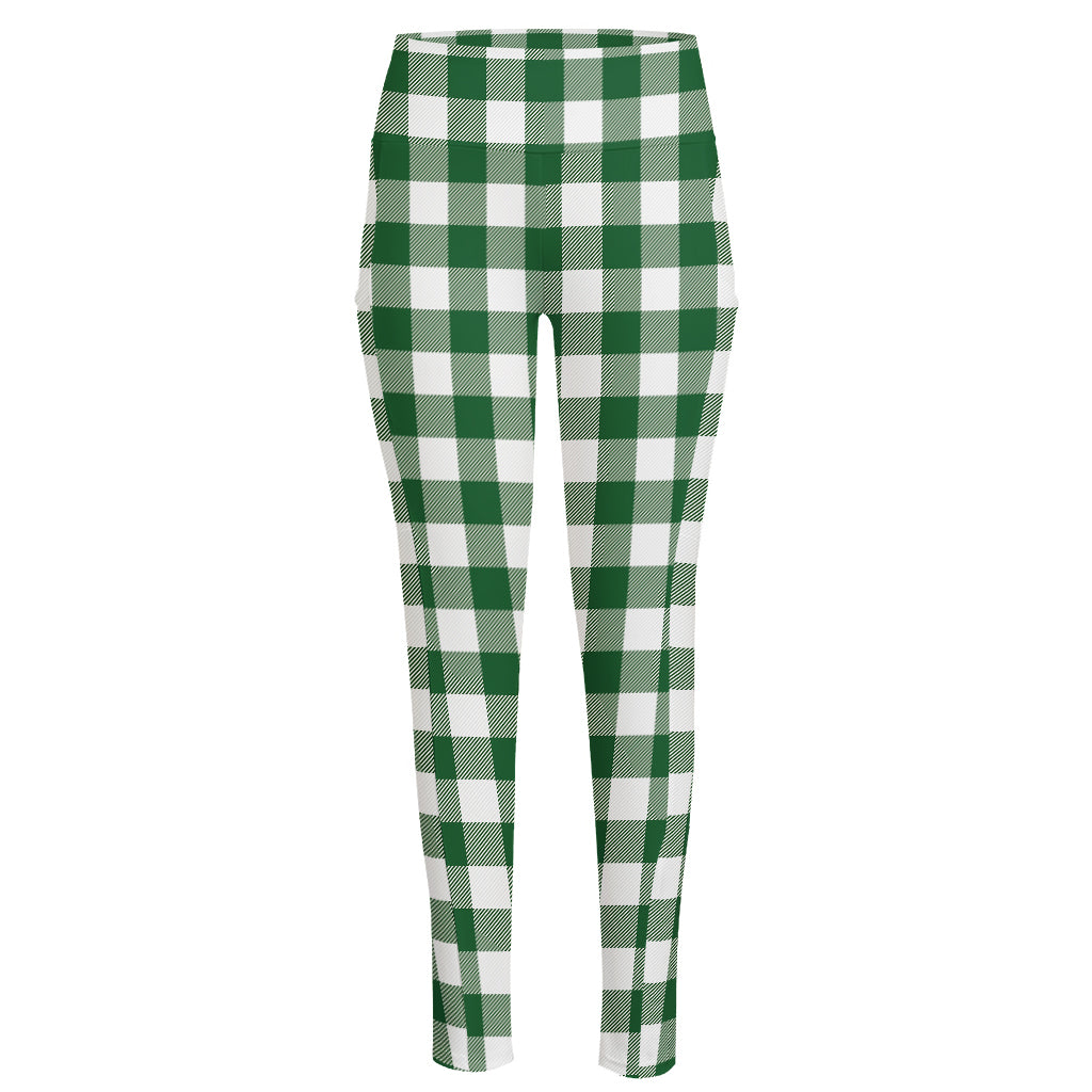 Green And White Buffalo Check Print High-Waisted Pocket Leggings
