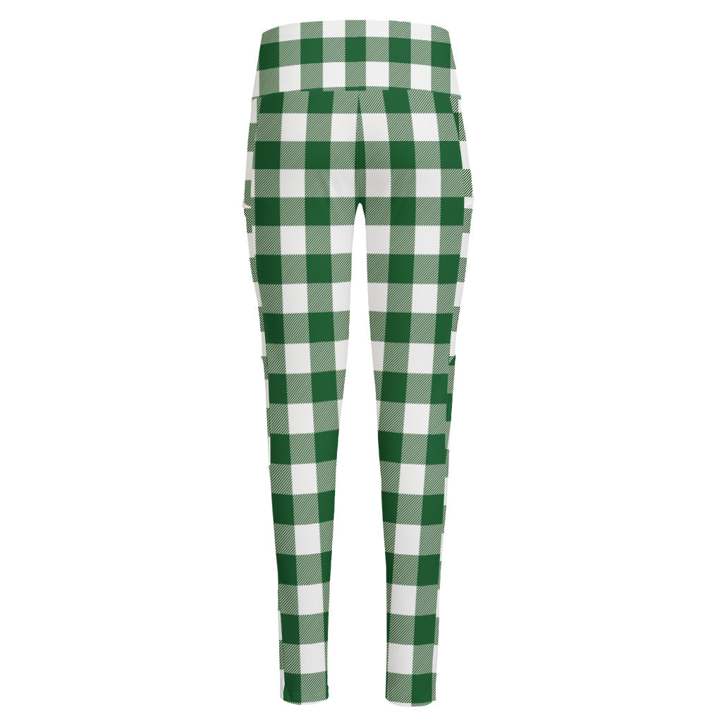 Green And White Buffalo Check Print High-Waisted Pocket Leggings