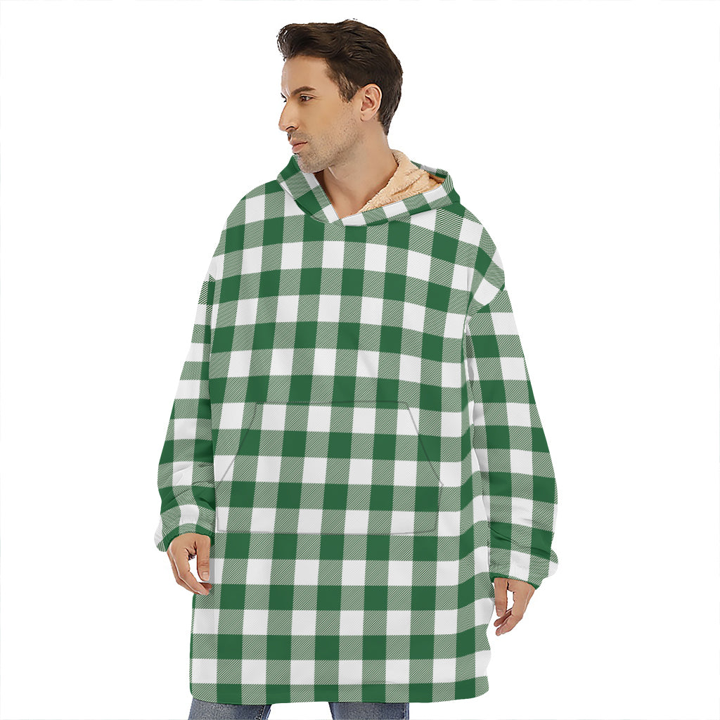 Green And White Buffalo Check Print Hoodie Blanket