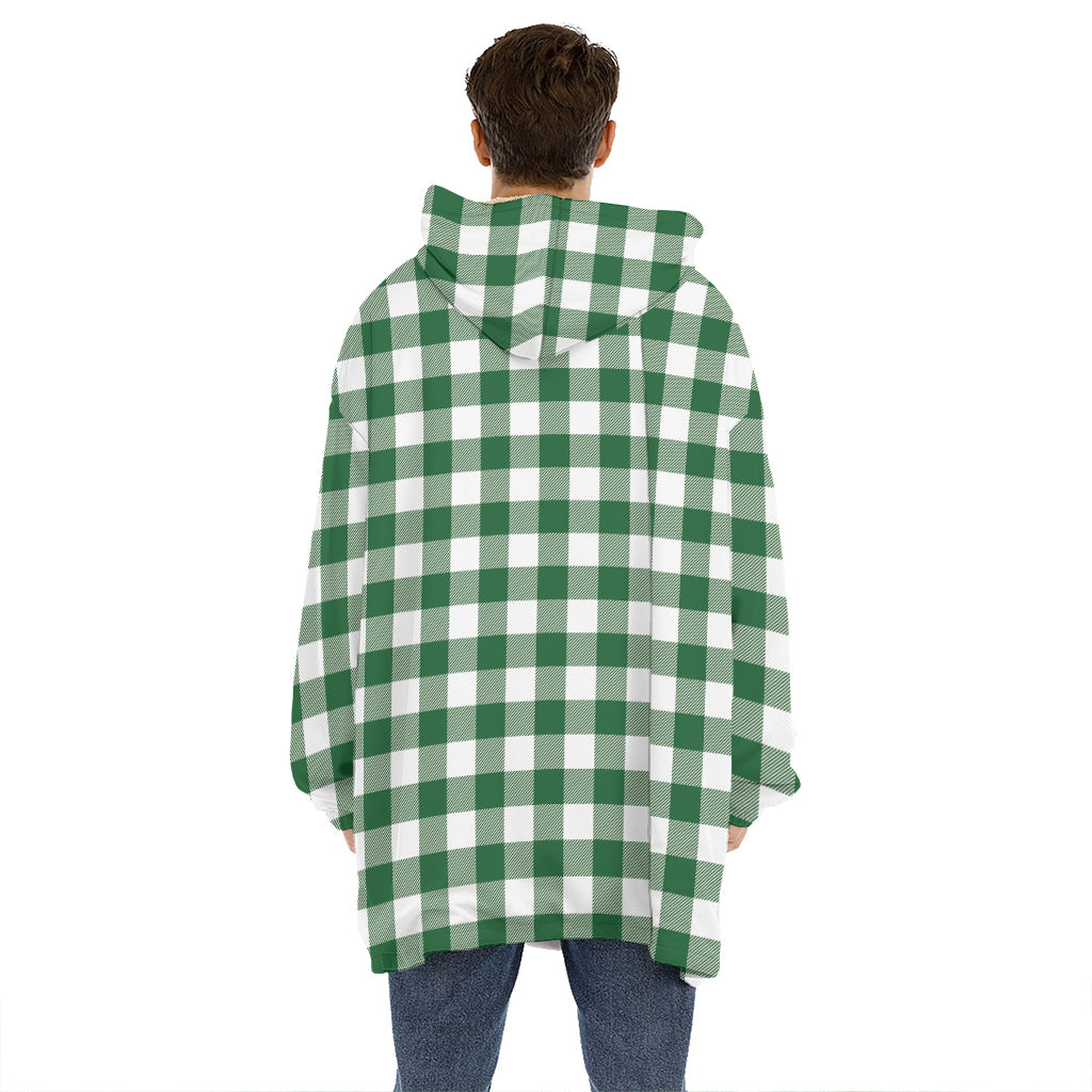 Green And White Buffalo Check Print Hoodie Blanket