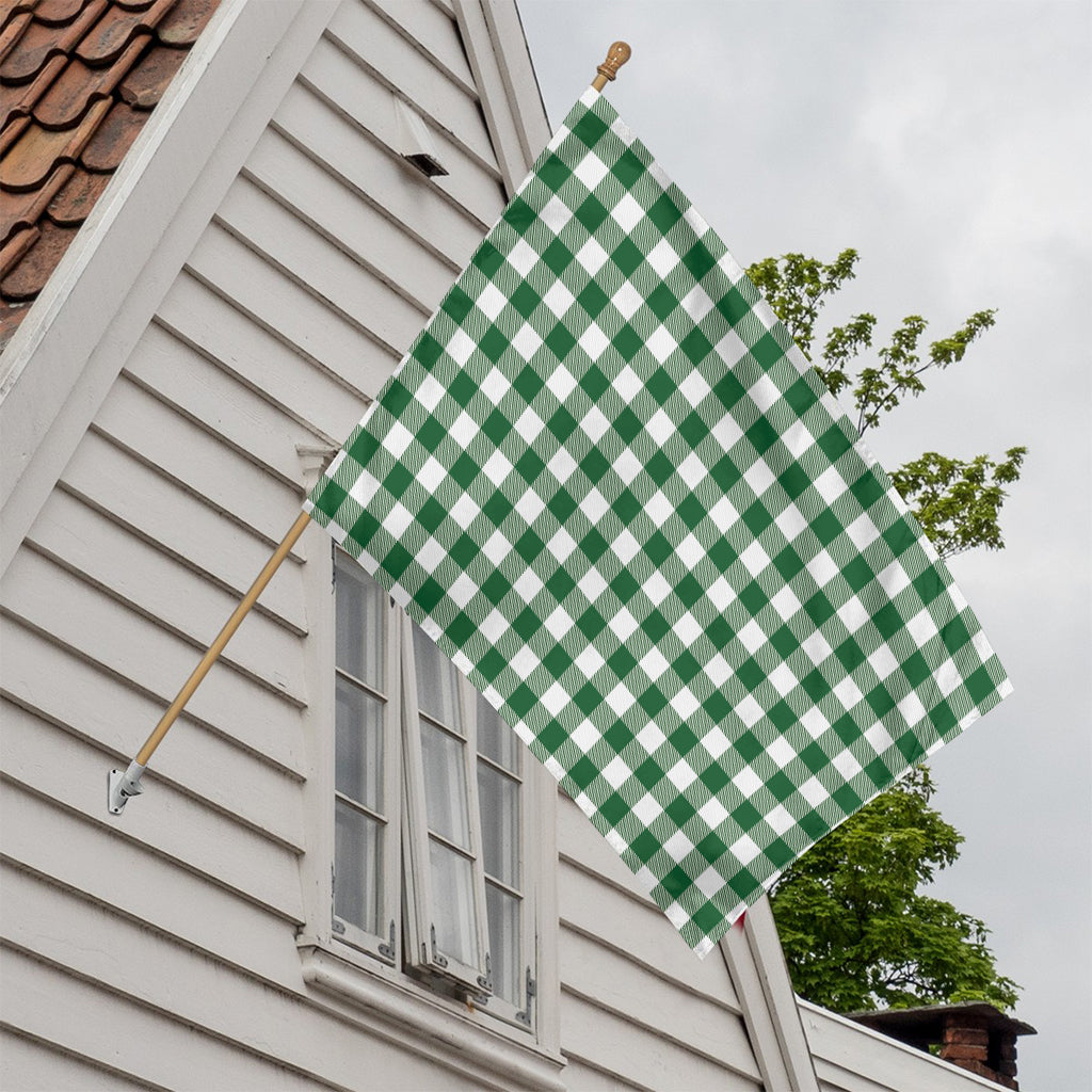 Green And White Buffalo Check Print House Flag