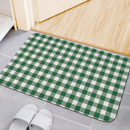 Green And White Buffalo Check Print Indoor Door Mat