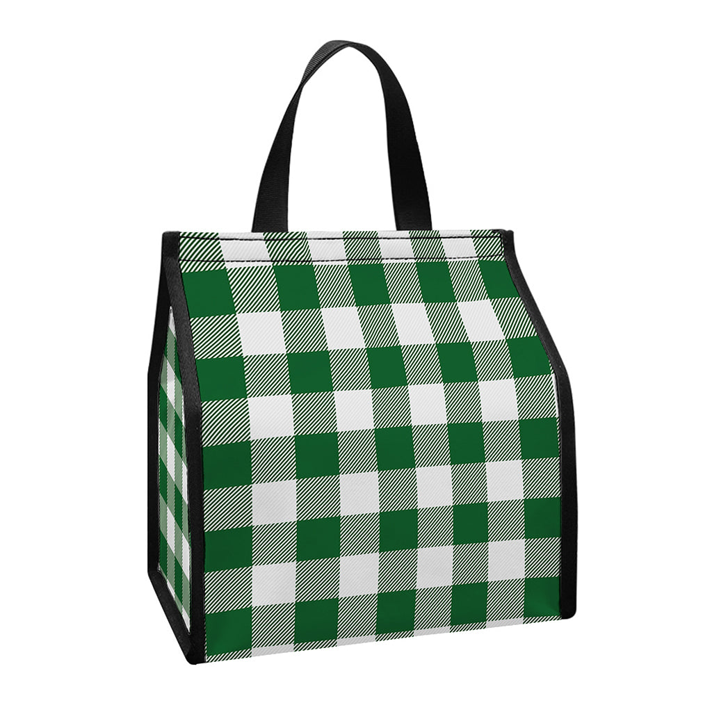 Green And White Buffalo Check Print Insulated Lunch Tote