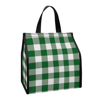 Green And White Buffalo Check Print Insulated Lunch Tote