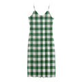 Green And White Buffalo Check Print Jersey Midi Cami Dress