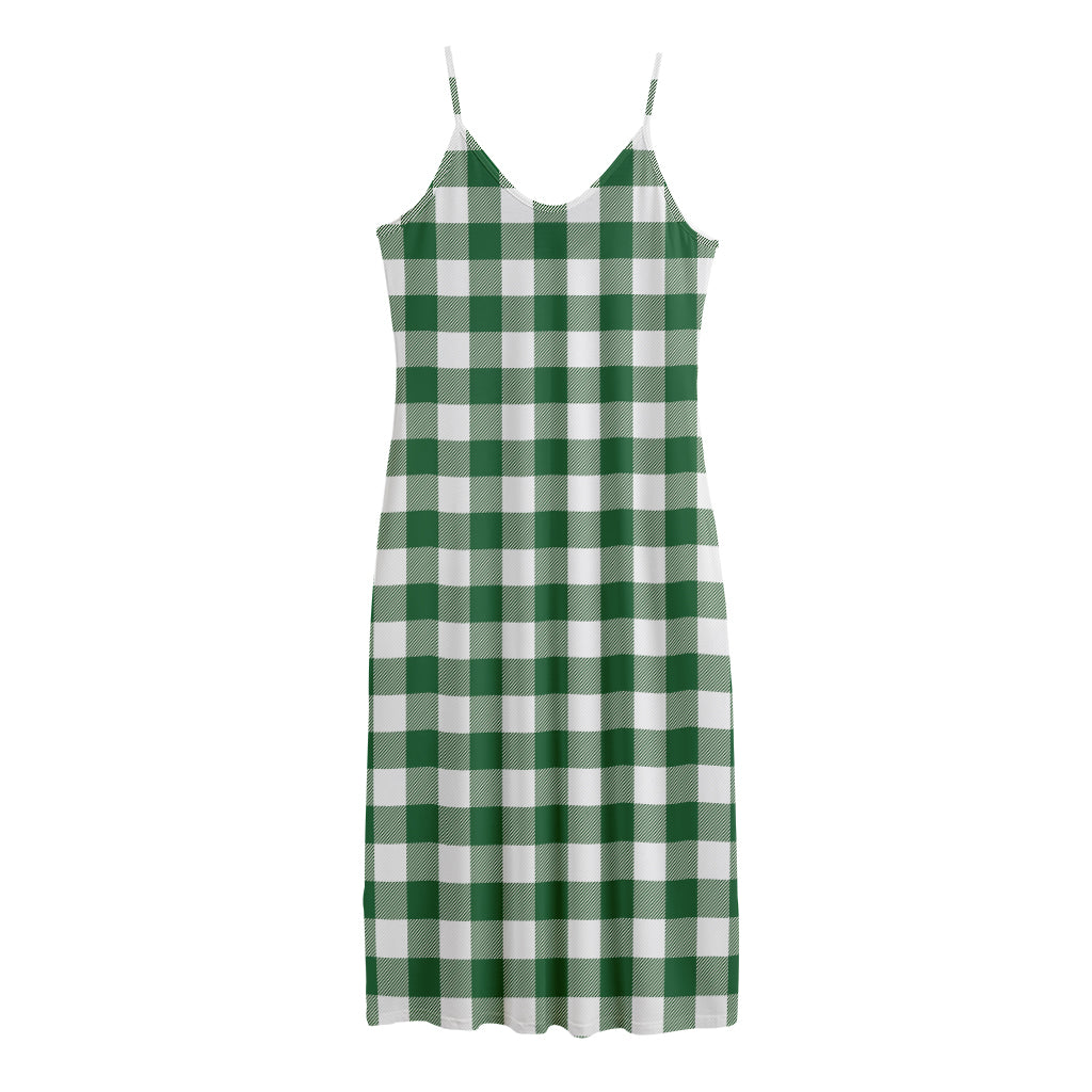 Green And White Buffalo Check Print Jersey Midi Cami Dress