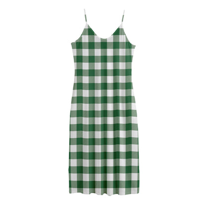 Green And White Buffalo Check Print Jersey Midi Cami Dress
