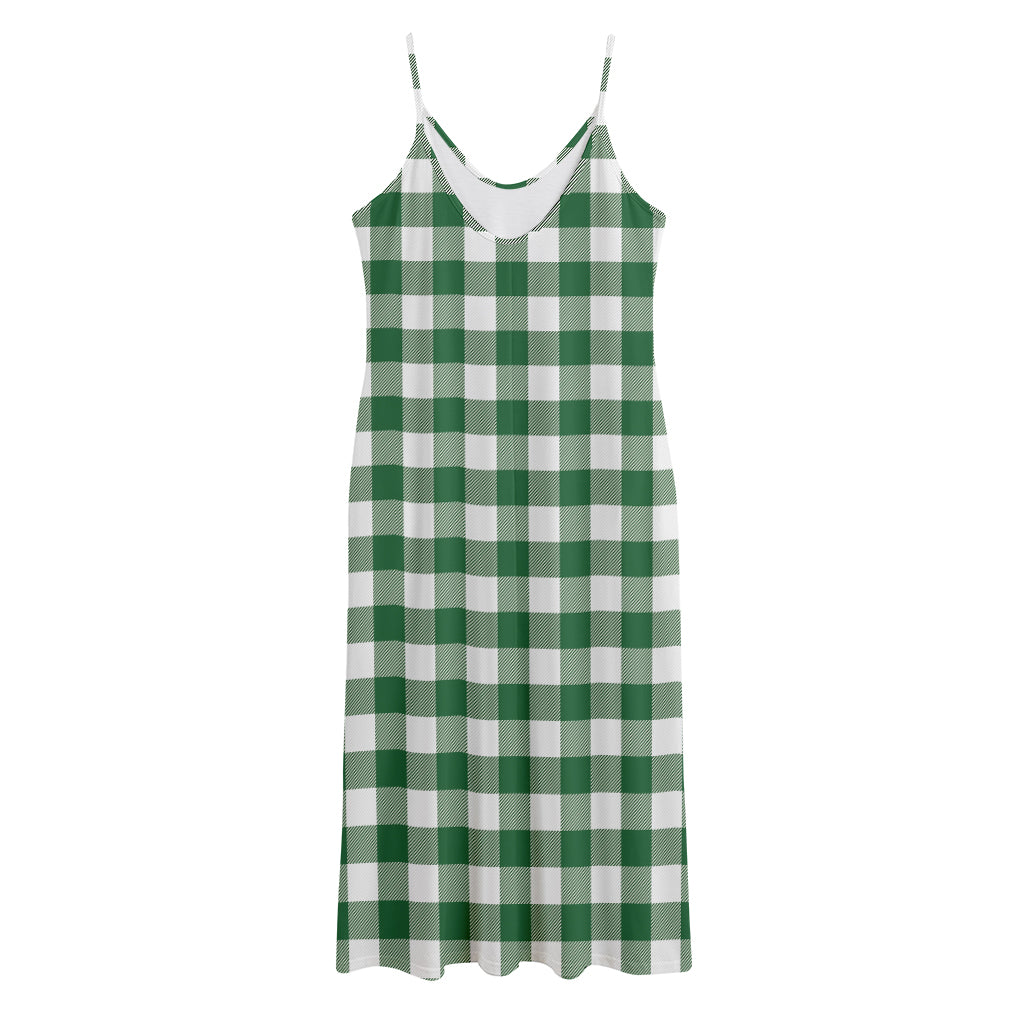 Green And White Buffalo Check Print Jersey Midi Cami Dress