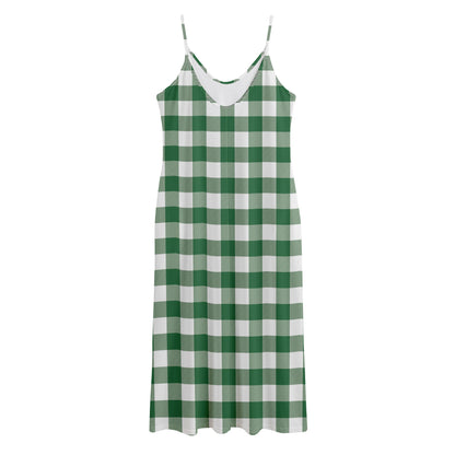 Green And White Buffalo Check Print Jersey Midi Cami Dress
