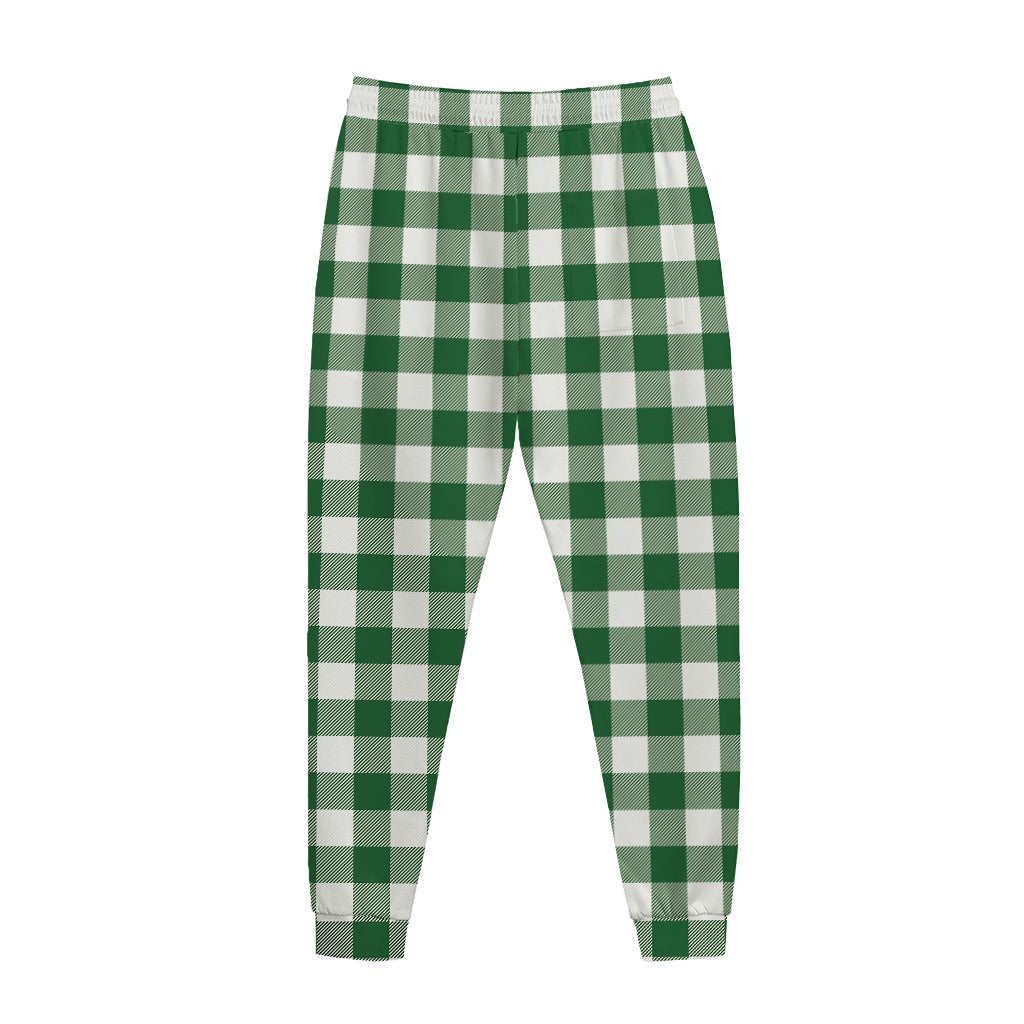 Green And White Buffalo Check Print Jogger Pants