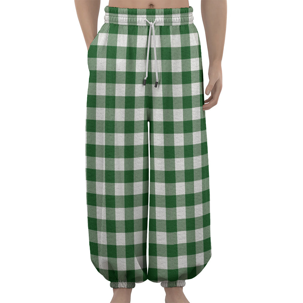 Green And White Buffalo Check Print Lantern Pants