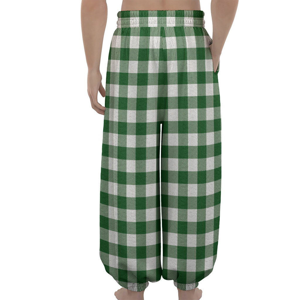 Green And White Buffalo Check Print Lantern Pants