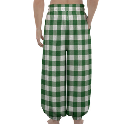 Green And White Buffalo Check Print Lantern Pants