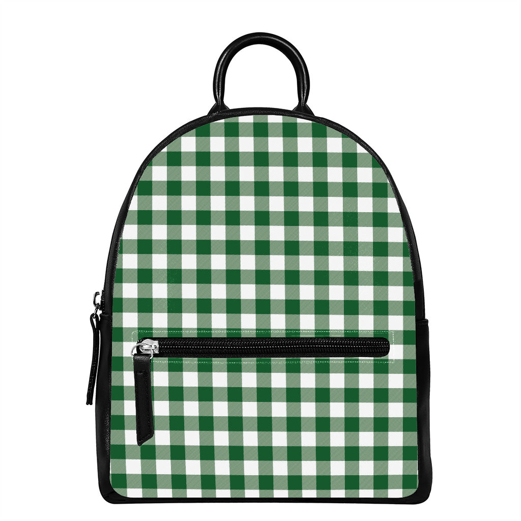 Green And White Buffalo Check Print Leather Backpack