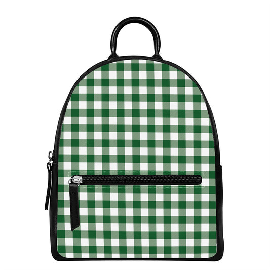 Green And White Buffalo Check Print Leather Backpack