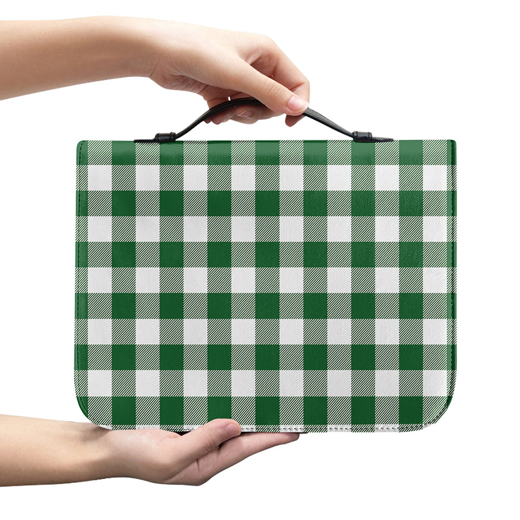 Green And White Buffalo Check Print Leather Bible Cover
