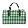Green And White Buffalo Check Print Leather Duffel Bag