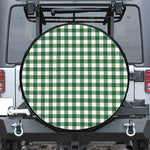Green And White Buffalo Check Print Leather Spare Tire Cover