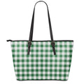 Green And White Buffalo Check Print Leather Tote Bag With Zipper
