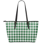 Green And White Buffalo Check Print Leather Tote Bag