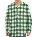 Green And White Buffalo Check Print Long Sleeve Baseball Jersey