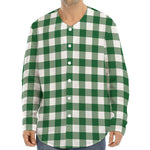 Green And White Buffalo Check Print Long Sleeve Baseball Jersey