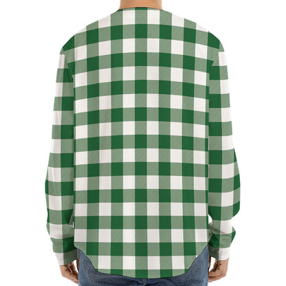 Green And White Buffalo Check Print Long Sleeve Baseball Jersey