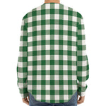 Green And White Buffalo Check Print Long Sleeve Baseball Jersey