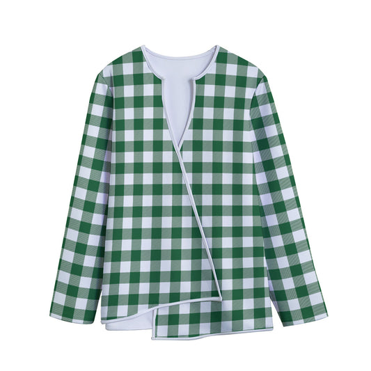 Green And White Buffalo Check Print Long Sleeve Short Coat