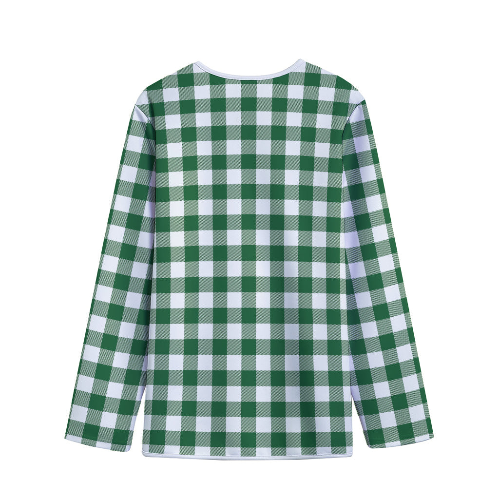 Green And White Buffalo Check Print Long Sleeve Short Coat