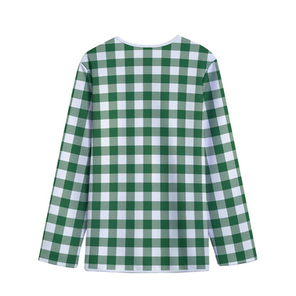 Green And White Buffalo Check Print Long Sleeve Short Coat