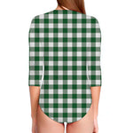 Green And White Buffalo Check Print Long Sleeve Swimsuit