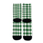 Green And White Buffalo Check Print Long Socks