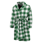 Green And White Buffalo Check Print Men's Bathrobe