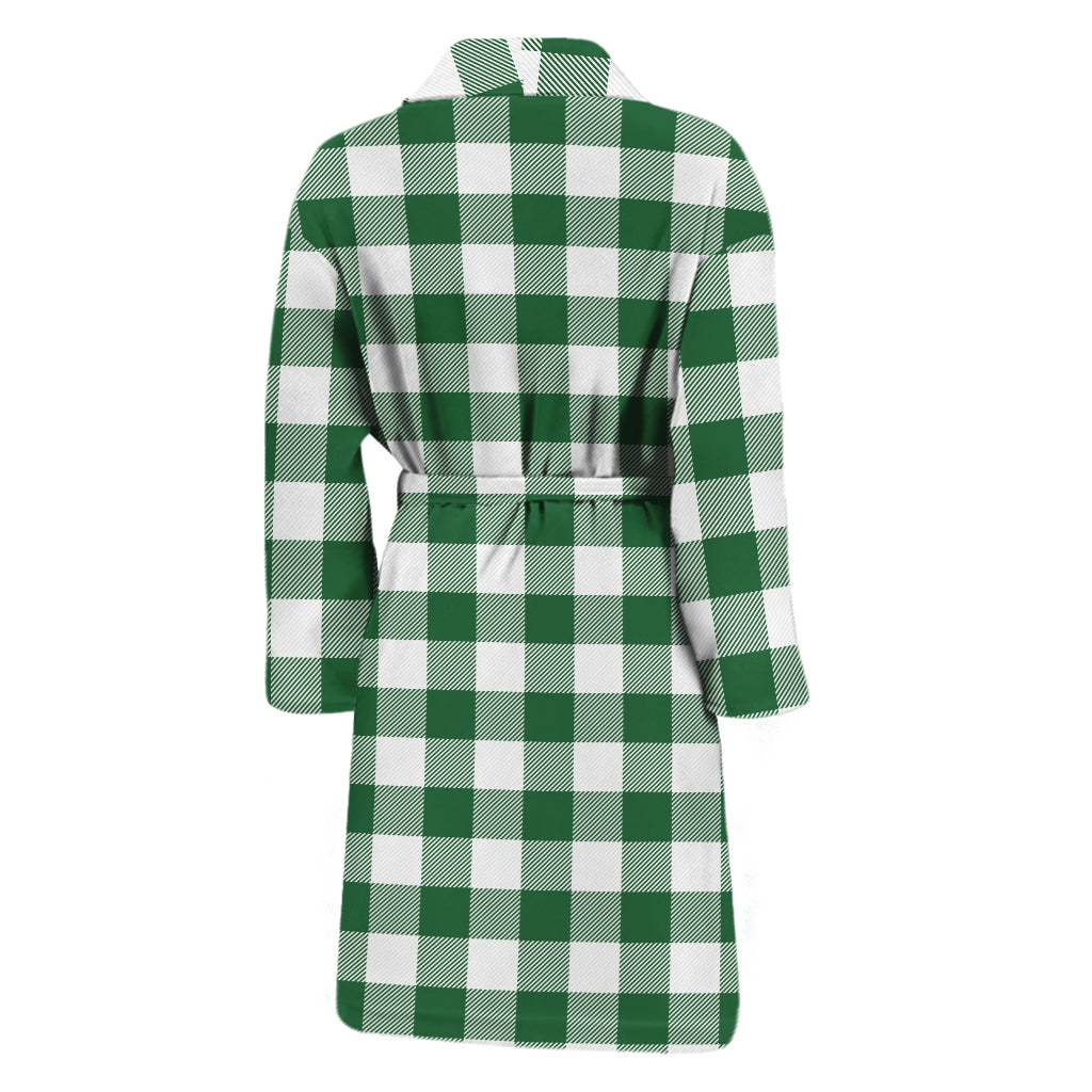 Green And White Buffalo Check Print Men's Bathrobe