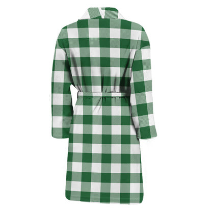Green And White Buffalo Check Print Men's Bathrobe
