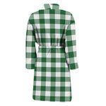 Green And White Buffalo Check Print Men's Bathrobe