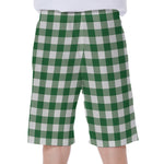 Green And White Buffalo Check Print Men's Beach Shorts