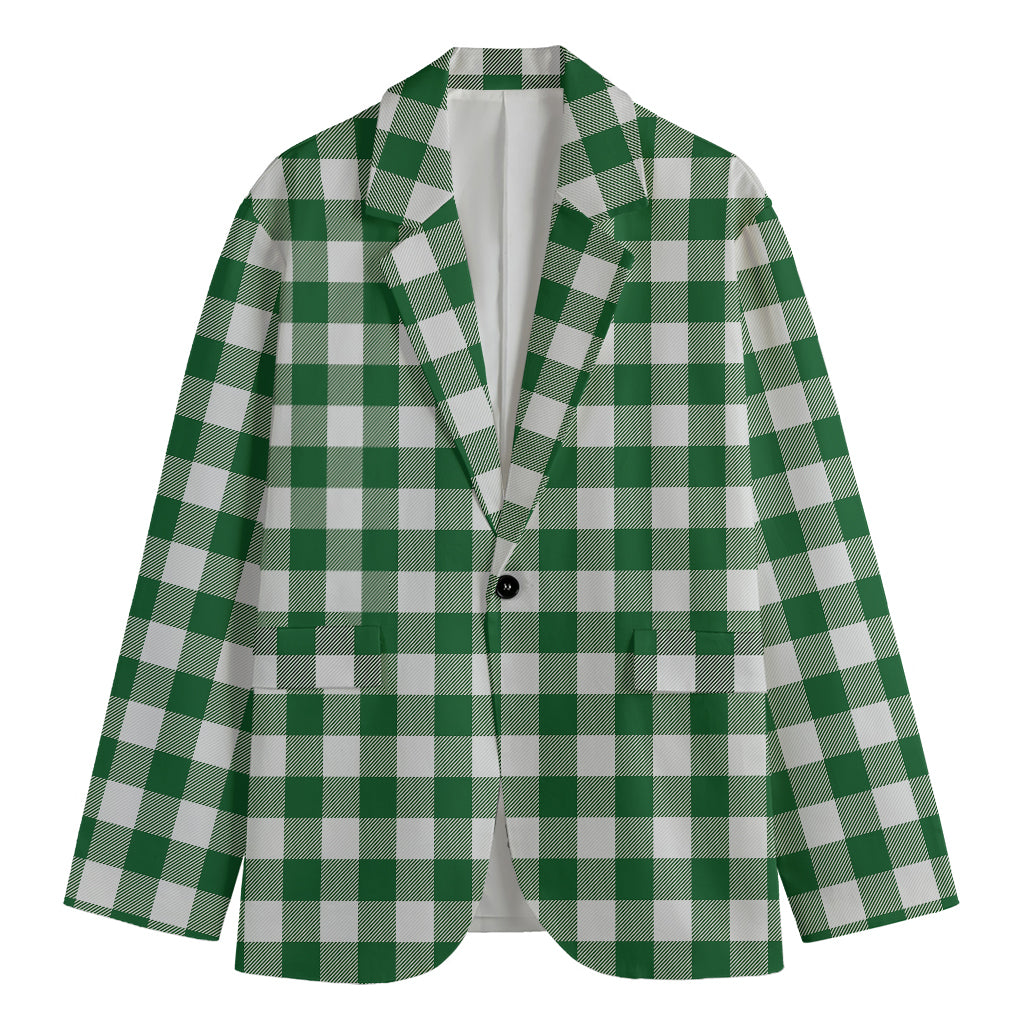 Green And White Buffalo Check Print Men's Blazer