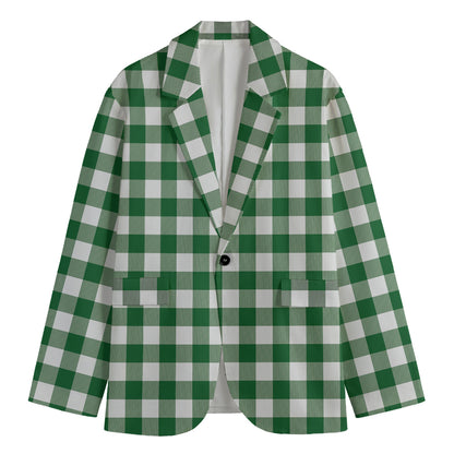 Green And White Buffalo Check Print Men's Blazer