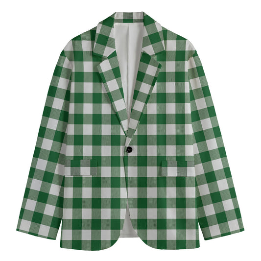 Green And White Buffalo Check Print Men's Blazer