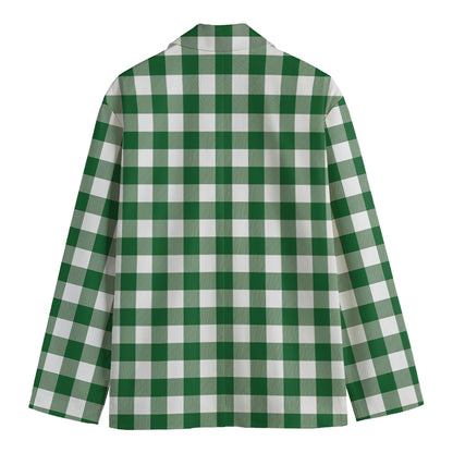 Green And White Buffalo Check Print Men's Blazer