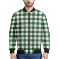 Green And White Buffalo Check Print Men's Bomber Jacket