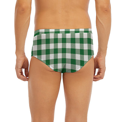 Green And White Buffalo Check Print Men's Briefs