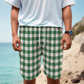 Green And White Buffalo Check Print Men's Cargo Shorts