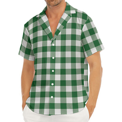 Green And White Buffalo Check Print Men's Deep V-Neck Shirt