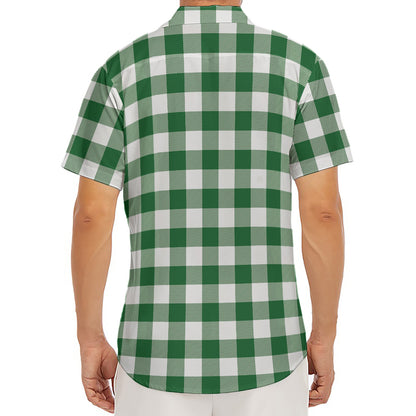 Green And White Buffalo Check Print Men's Deep V-Neck Shirt
