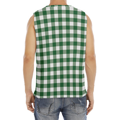 Green And White Buffalo Check Print Men's Fitness Tank Top