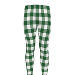 Green And White Buffalo Check Print Men's leggings